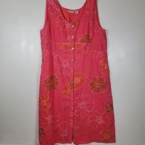 Erin London 100% Linen Coral Floral Print Button Down Sleeveless Dress, EUC, XL